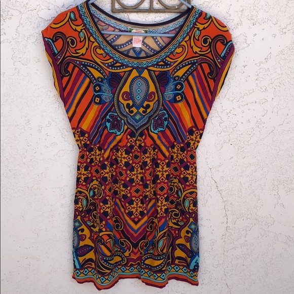 Flying Tomato Tops - Flying Tomato Bright Abstract Print Tunic